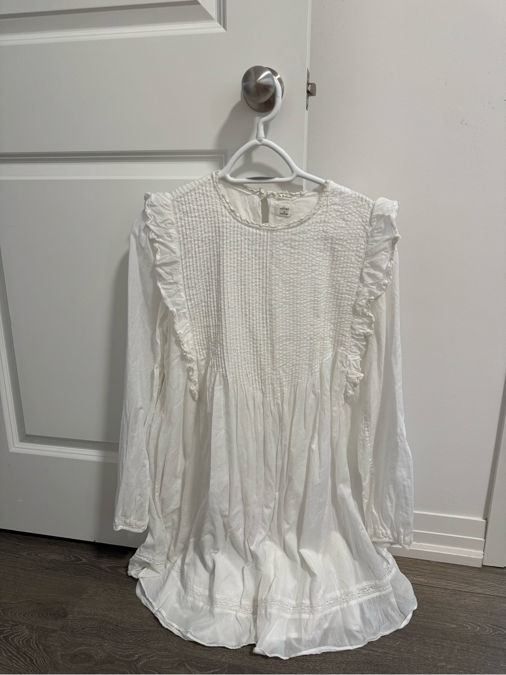 Wilfred White Ruffle-Trim Long Sleeve Dress - White